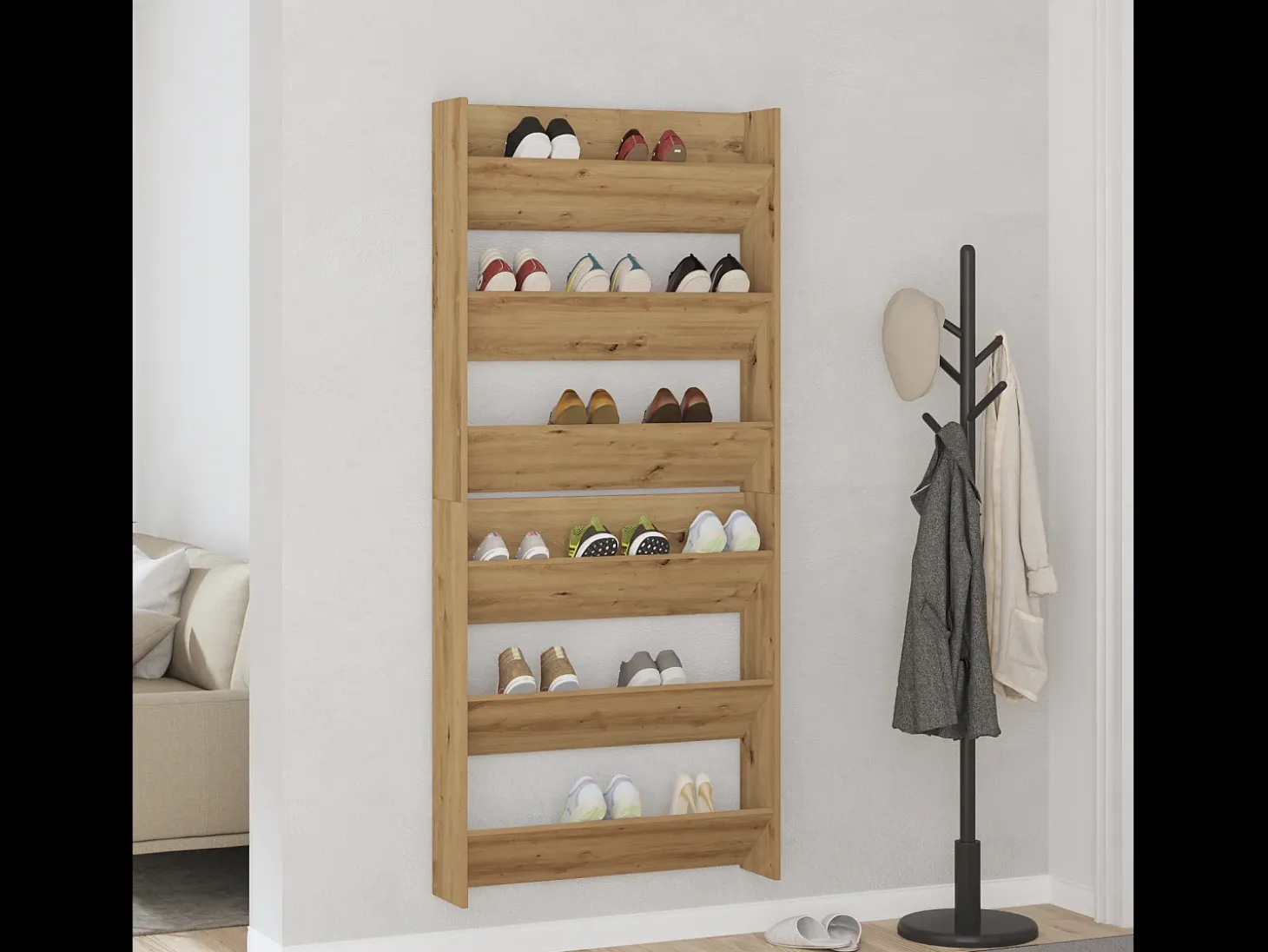 Zapateros de pared con balda Otros 2 piezas roble artesanal