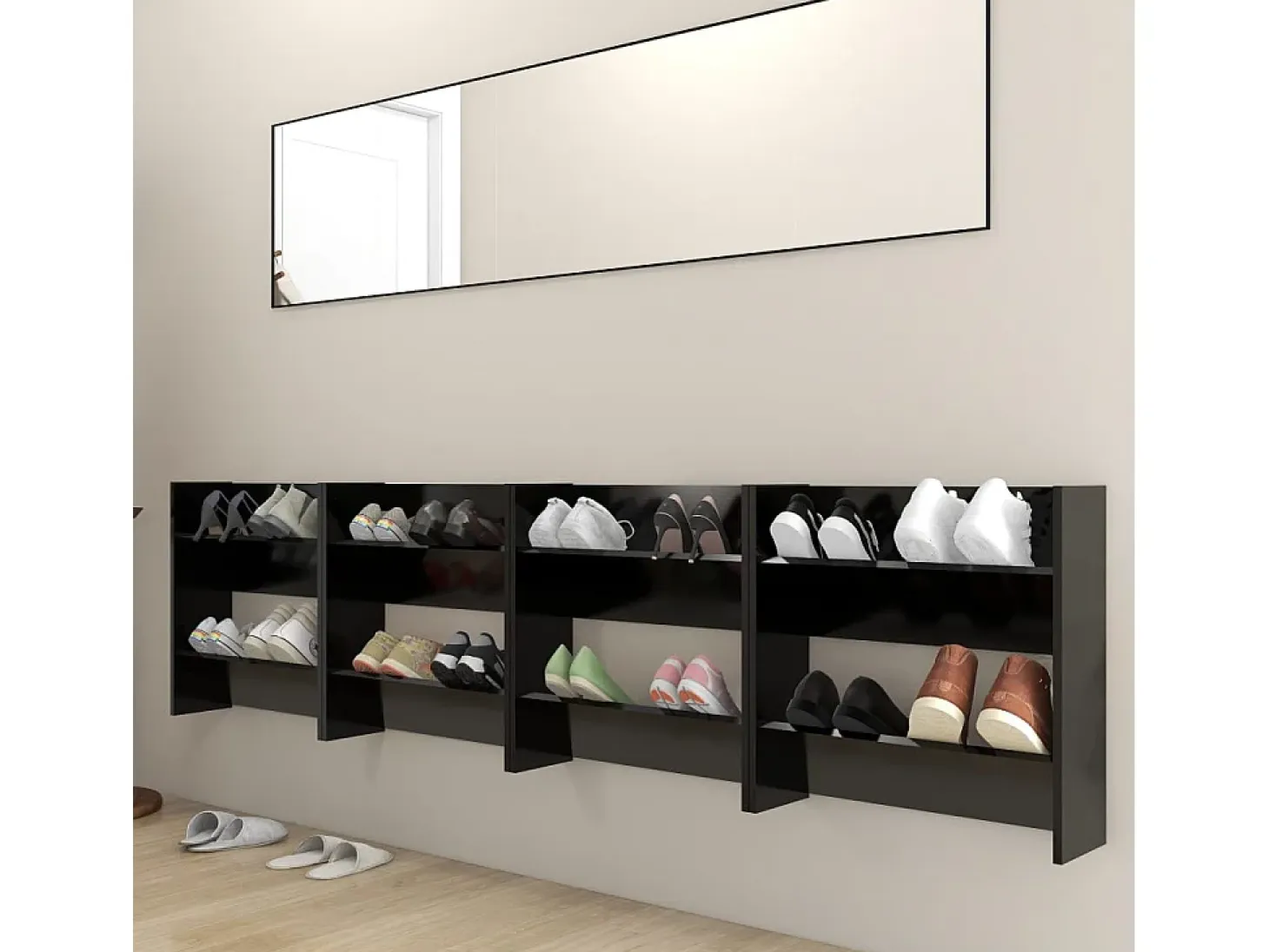 zapateros de pared de madera de ingeniería negra