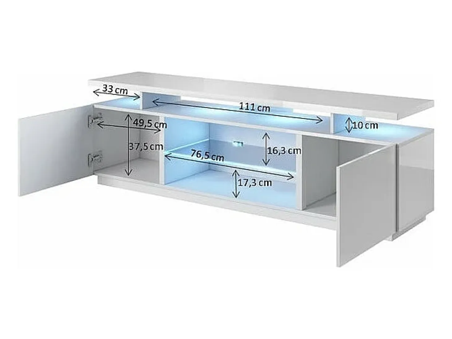 Zohra soporte de TV LED negro brillante 180 cm - blanco