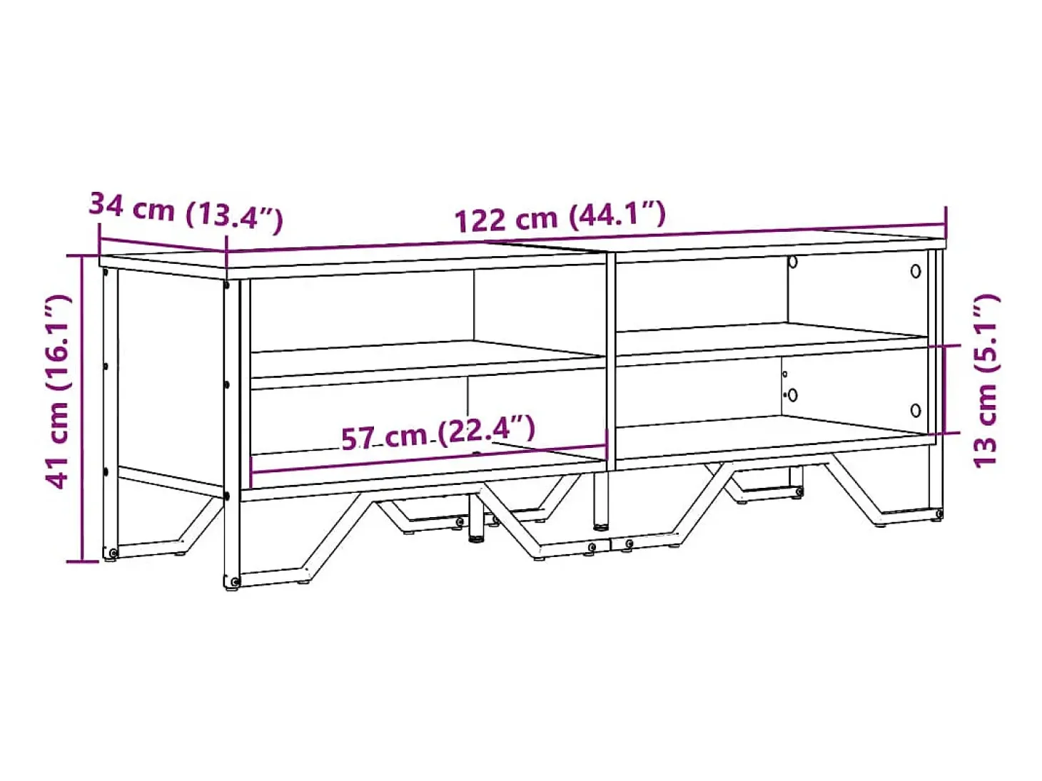 Zylar Mueble de TV madera de ingeniería negro 122x34x41 cm